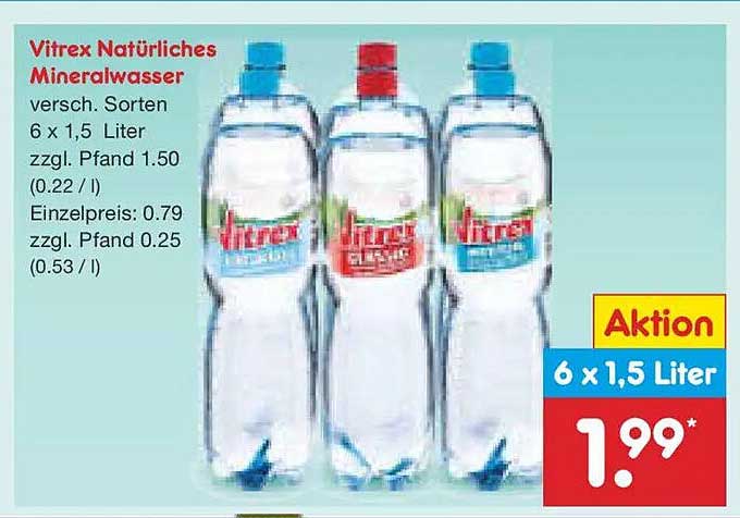 Vitrex Natürliches Mineralwasser – Aktionspreis 6 x 1,5 Liter