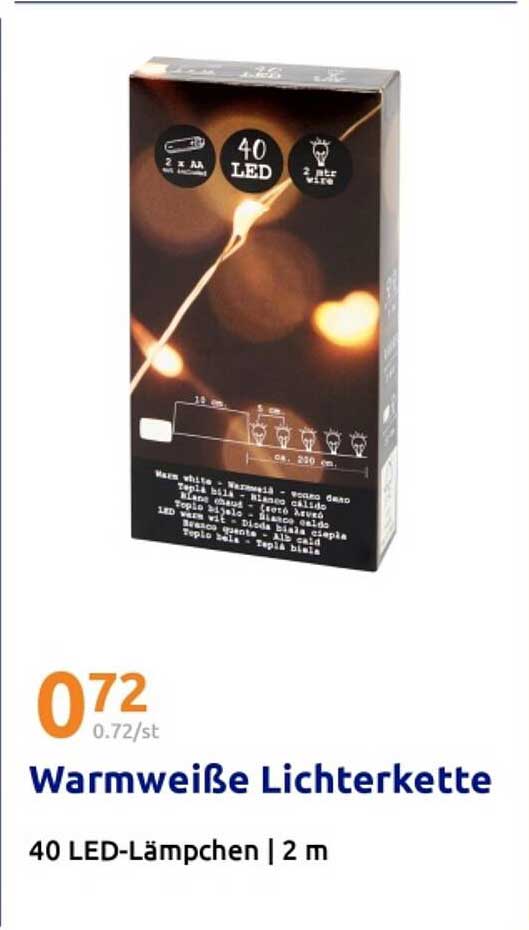 Warmweiße Lichterkette 40 LED-Lämpchen | 2 m