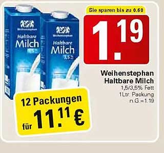 Weihenstephan Haltbare Milch 1,5/3,5% Fett 12er Packung