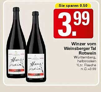 Winzer vom Weinsberger Tal Rotwein, Würrtemberg, halbtrocken 1L Flasche