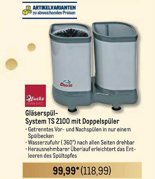 Gläserspülsystem TS 2100 mit Doppelspüler