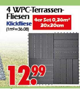 4 WPC-Terrassen-Fliesen - Klickfliese 4er Set 0,36m² 20x20cm
