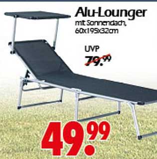 Alu-Lounger mit Sonnendach, 60x195x32cm