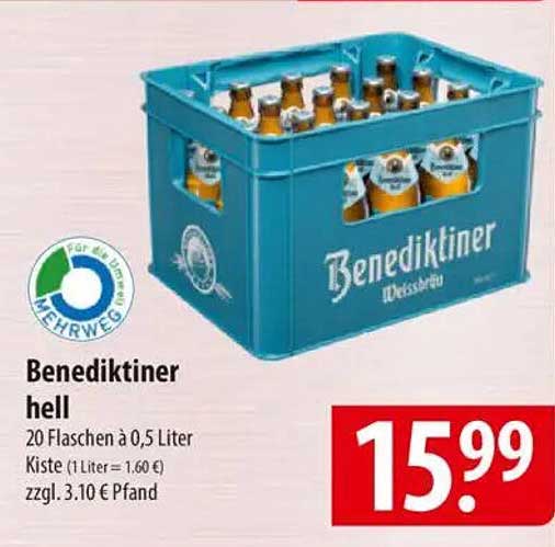 Benediktiner hell 20 Flaschen à 0,5 Liter Kiste