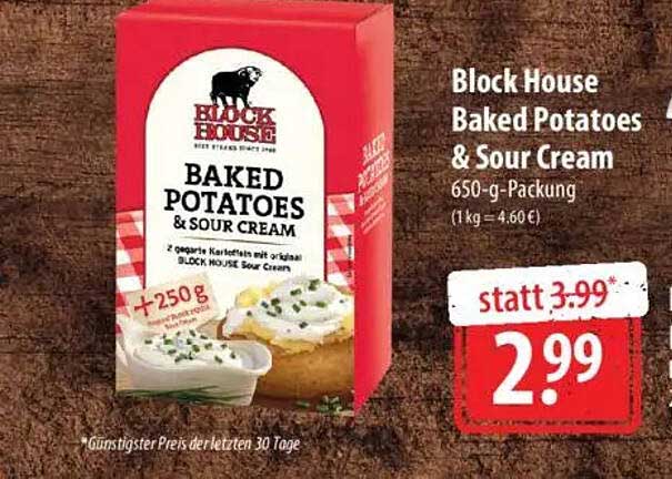 Block House Baked Potatoes & Sour Cream 650-g-Packung