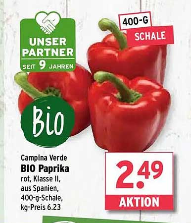 Campina Verde BIO Paprika rot, Klasse II, 400-g-Schale
