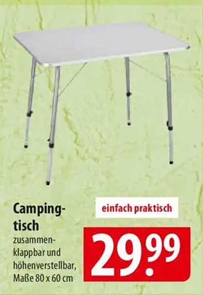 Campingtisch zusammenklappbar und höhenverstellbar, Maße 80 x 60 cm