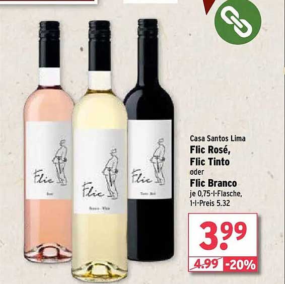 Casa Santos Lima Flic Rosé, Flic Tinto oder Flic Branco je 0,75-l-Flasche