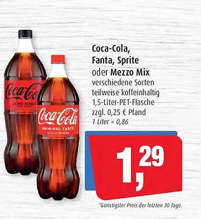 Coca-Cola, Fanta, Sprite oder Mezzo Mix in 1,5-Liter-PET-Flasche