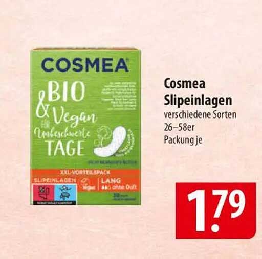 Cosmea Bio & Vegan Slip Einlagen verschiedene Sorten 26-58er Packung