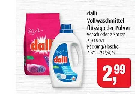 dalli Vollwaschmittel flüssig oder Pulver verschiedene Sorten 20/16 WL