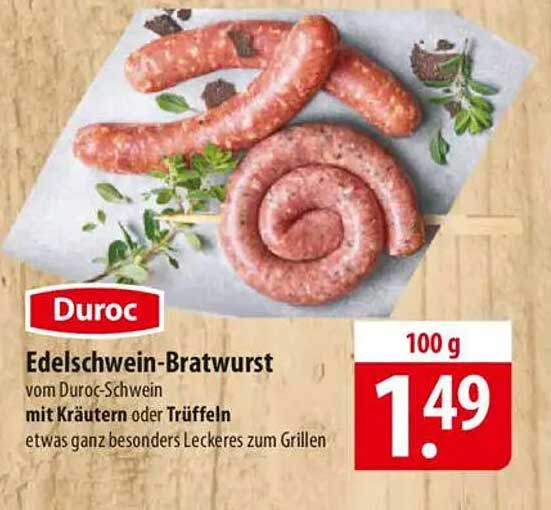 Duroc Edelschwein-Bratwurst mit Kräutern oder Trüffeln