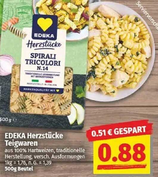 EDEKA Herzstücke Teigwaren Spirali Tricolori N.14 500 g