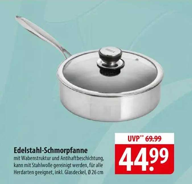 Edelstahl-Schmorpfanne 26 cm mit Wabenstruktur und Antihaftbeschichtung