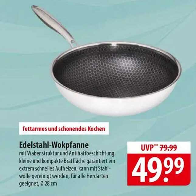 Edelstahl-Wokpfanne mit Wabenstruktur und Antihaftbeschichtung