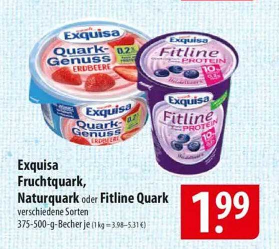 Exquisa Fruchtquark, Naturquark oder Fitline Quark, verschiedene Sorten