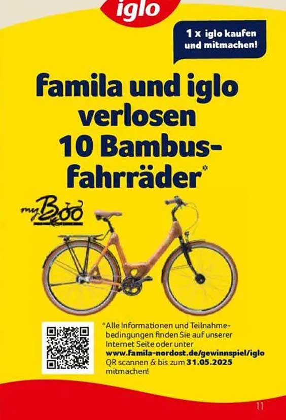 Famila und iglo verlosen 10 Bambus-Fahrräder