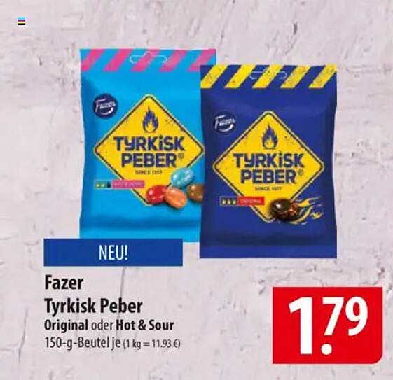 Fazer Tyrkisk Peber Original oder Hot & Sour 150-g-Beutel
