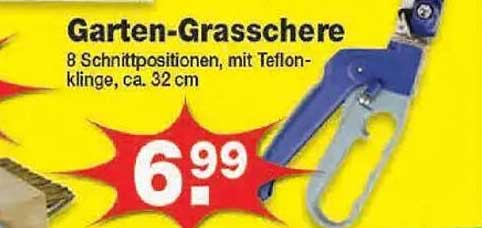 Garten-Grasschere - 8 Schnittpositionen, mit Teflon-Klinge, ca. 32 cm