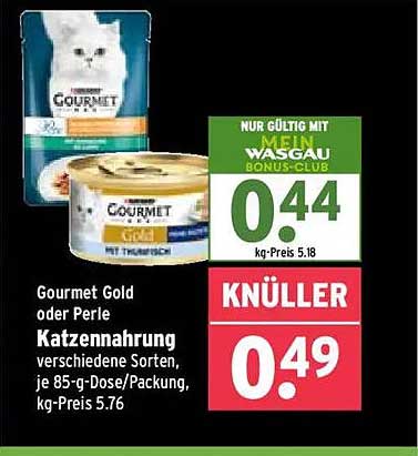 Gourmet Gold oder Perle Katzennahrung verschiedene Sorten, je 85-g-Dose/Packung