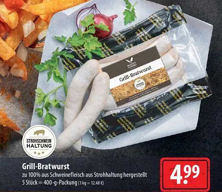 Grill-Bratwurst zu 100% aus Schweinefleisch aus Strohhaltung