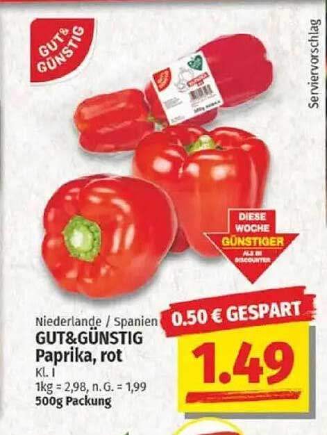 GUT& GÜNSTIG Paprika, rot 500g