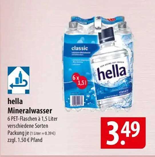 hella Mineralwasser 6 PET-Flaschen à 1,5 Liter