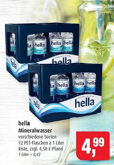 hella Mineralwasser verschiedene Sorten - 12 PET-Flaschen à 1 Liter