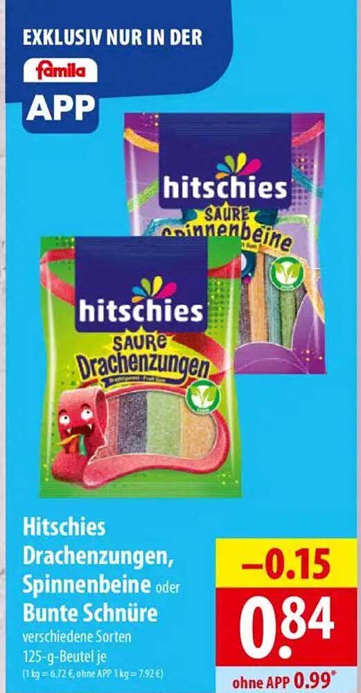 Hitschies Drachenzungen, Spinnenbeine oder Bunte Schnüre - 125-g-Beutel
