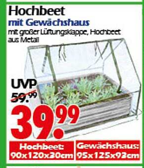 Hochbeet mit Gewächshaus - mit großer Lüftungsklappe, Hochbeet aus Metall