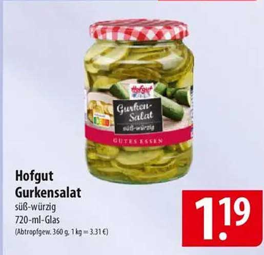 Hofgut Gurkensalat süß-würzig 720-ml-Glas