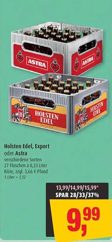 Holsten Edel, Export oder Astra (27 Flaschen à 0,33 Liter)