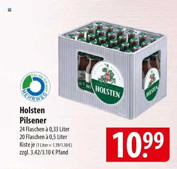 Holsten Pilsener 24 Flaschen à 0,33 Liter oder 20 Flaschen à 0,5 Liter
