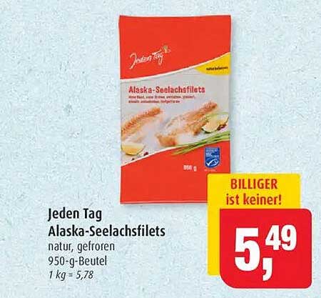 Jeden Tag Alaska-Seelachsfilets 950-g-Beutel