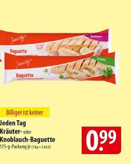 Jeden Tag Kräuter- oder Knoblauch-Baguette 175-g-Packung