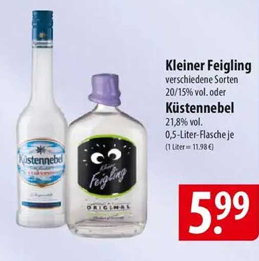 Kleiner Feigling verschiedene Sorten oder Küstennebel 0,5-Liter-Flasche