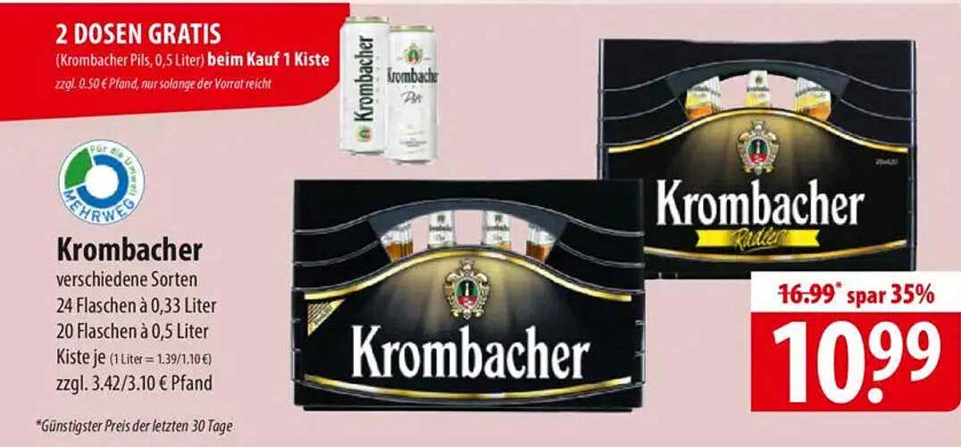 Krombacher Bierkiste – 2 Dosen GRATIS!