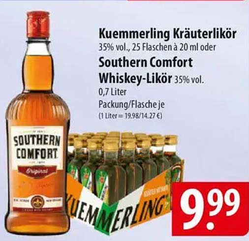 Kümmelring Kräuterlikör und Southern Comfort Whiskey-Likör 35% vol.