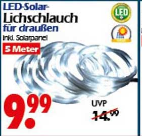 LED-Solar-Lichschlauch für draußen, inkl. Solarpanel, 5 Meter