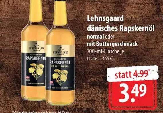 Lehnsgaard dänisches Rapskernöl normal oder mit Buttergeschmack 700-ml-Flasche