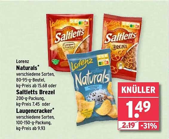 Lorenz Naturals* verschiedene Sorten, Saltletts Brezel 200-g-Packung oder Laugencracker* verschiedene Sorten