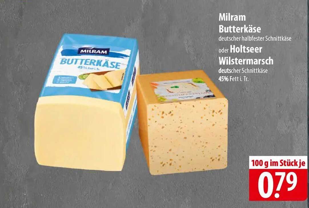 Milram Butterkäse oder Holztseer Wilstermarsch 100 g für 0,79