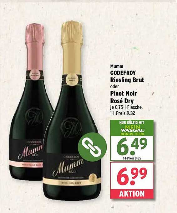 Mumm GODEFROY Riesling Brut oder Pinot Noir Rosé Dry