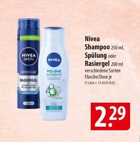 Nivea Shampoo 250 ml, Spülung oder Rasiergel 200 ml verschiedene Sorten