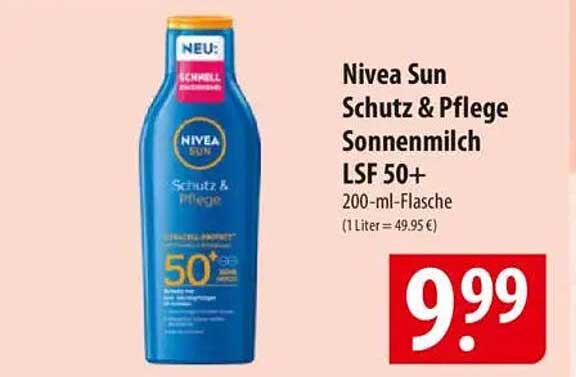 Nivea Sun Schutz & Pflege Sonnenmilch LSF 50+ 200-ml-Flasche
