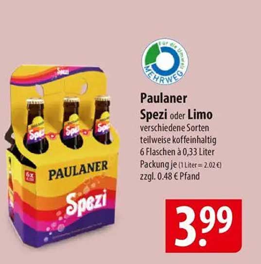 Paulaner Spezi oder Limo 6 Flaschen à 0,33 Liter