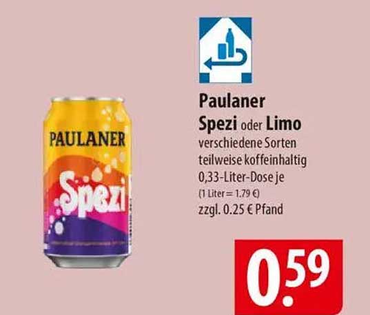 Paulaner Spezi oder Limo verschiedene Sorten 0,33-Liter-Dose je