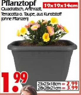 Pflanztopf 19x19x14cm in Terracotta oder Taupe aus Kunststoff