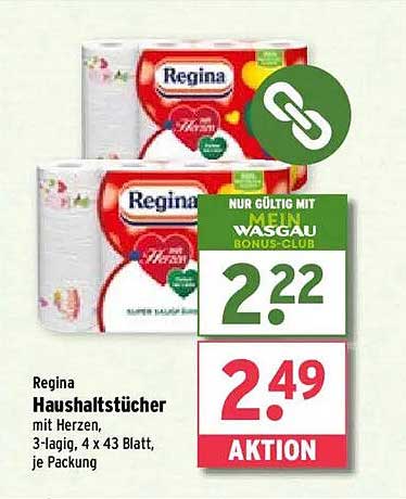 Regina Haushaltstücher mit Herzen, 3-lagig, 4 x 43 Blatt, je Packung