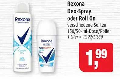 Rexona Deo-Spray oder Roll On verschiedene Sorten 150/50-ml-Dose/Roller